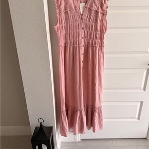 Free People Blush Button-Down Maxi Boho Dress